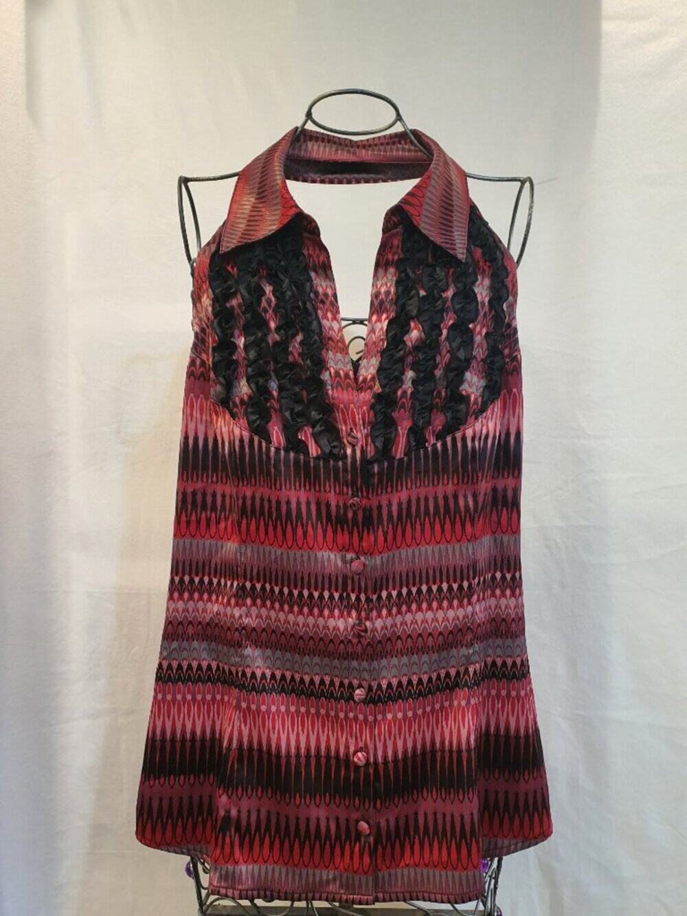 Vintage Bisou Bisou Y2K Geometric Ruffle Halter Blouse Size XL